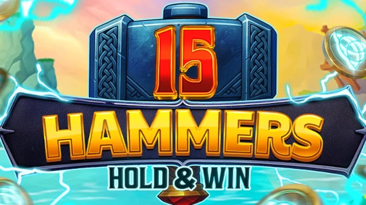 Interface visual do slot 15 Hammers: Hold & Win com tema de mineração e metais